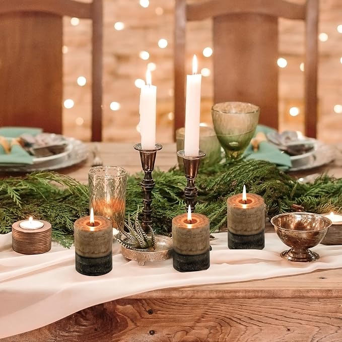 KONNI Layered Pillar Candles Set of 3, 2.8"x 4" Table Decor Coffee | - Image 4