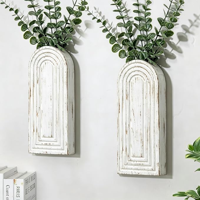 Handmade Wooden Wall Vases Set of 2 by Unknown