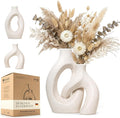 White Ceramic Vase Set of 2, Hollow Oval Flower Vases by EDELHAUS