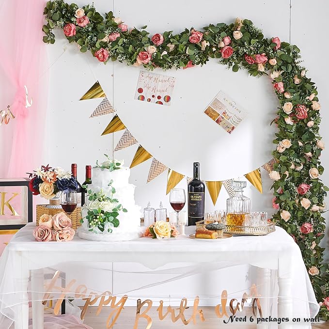 Artificial Flower Garland 5.4ft Rose Vine Decor, Champagne Pink Flower | - Image 8