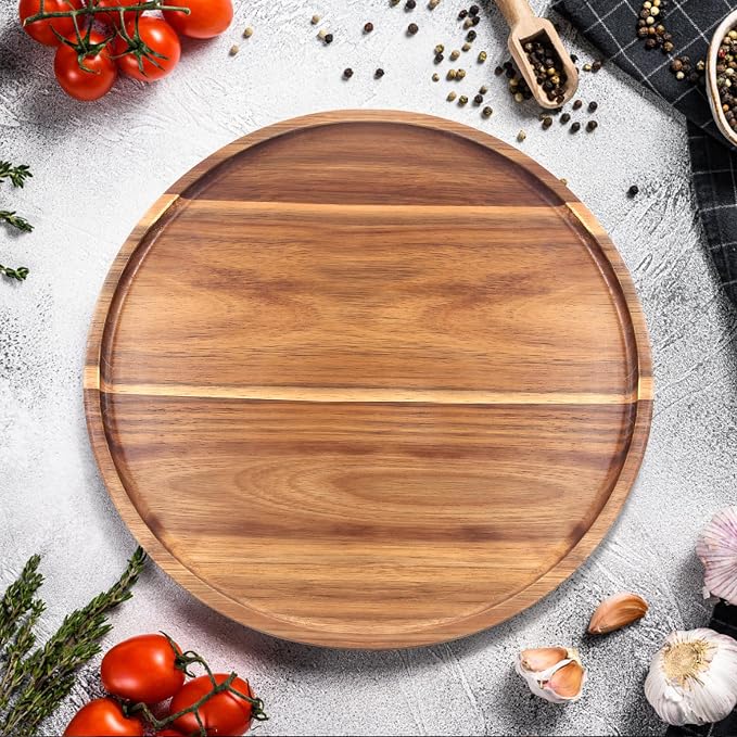 Acacia Round Wood Serving Tray for Ottoman Coffee Dining Table Decorations | - Image 7