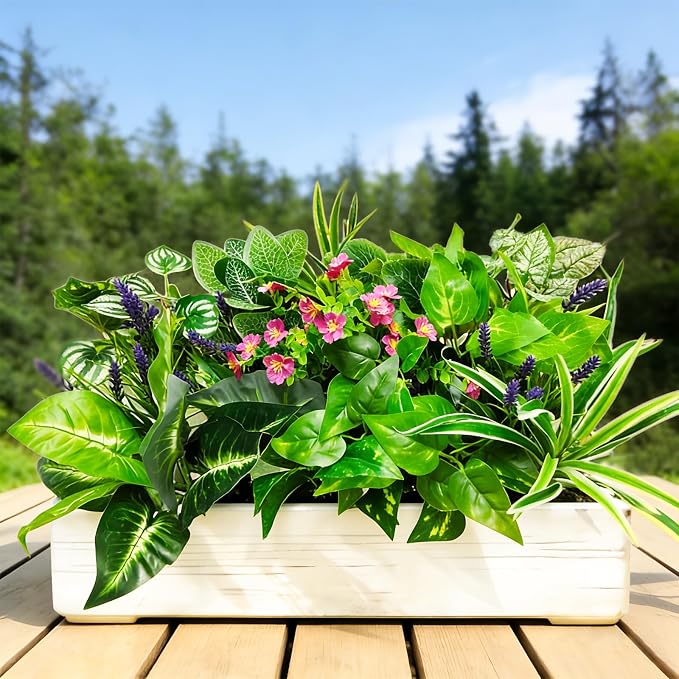 12 Pcs Artificial Plants for Outdoors Faux Greenery Leaves UV Resistant - Image 9