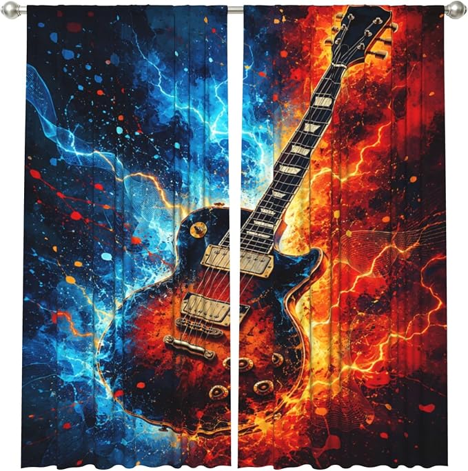 Electric Guitar Energy Storm Window Curtains 2 Panels Set, 52 X 84 Inch - Image 2