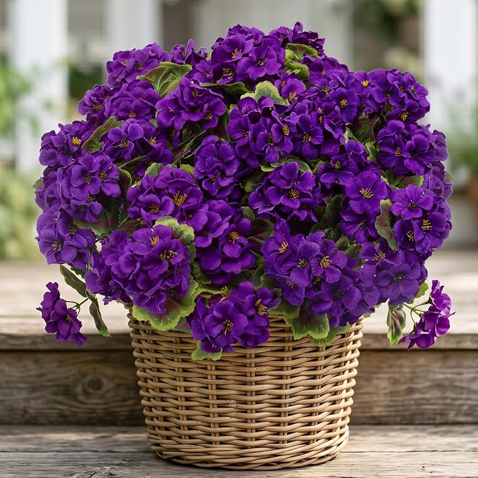 lovemoon 8 Pcs Artificial Geranium Plant Realistic Silk Flowers by Lovemoon