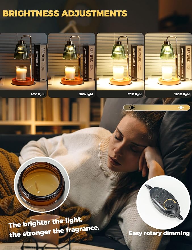 Green Candle Warmer Lamp with 24h Cycle Timer, Dimmable Wax Melt Warmer | 24h - Image 2
