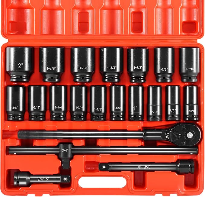 VEVOR Impact Socket Set 3/4 Inches 22 Piece Deep Impact Sockets, 6-Point Sockets by VEVOR