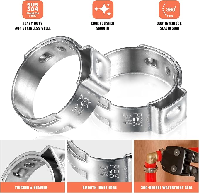 90PCS Pex Crimp Rings Assortment, 1/2"+ 3/4"+1", 3 Sizes Heavy Duty 304 - Image 3