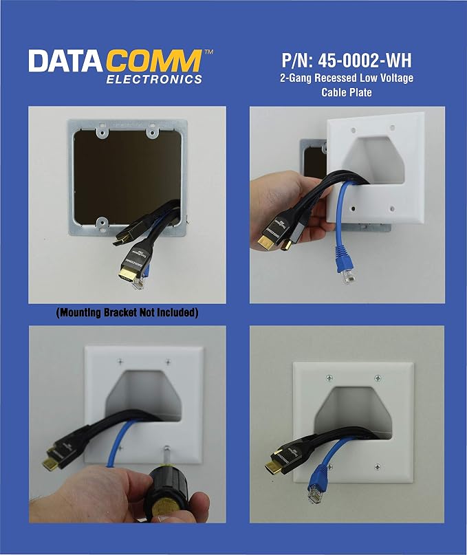 DATA COMM Electronics 45-0002-BK 2-Gang Recessed Low Voltage Cable Plate - Image 3
