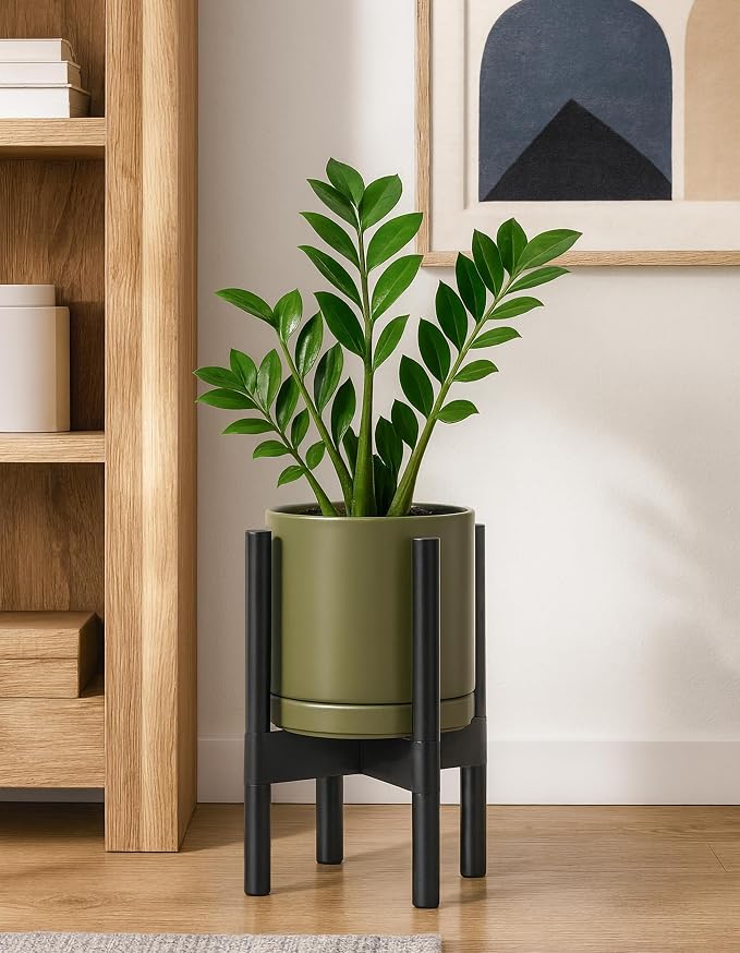 D'vine Dev Ceramic Pot with Ebony Wood Stand, 8 in, 55-B-M-J | Mid-Century - Image 7