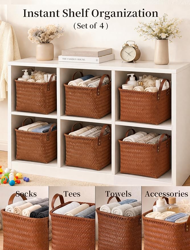 Wicker Storage Baskets, 4 Pack Woven Baskets - Image 3