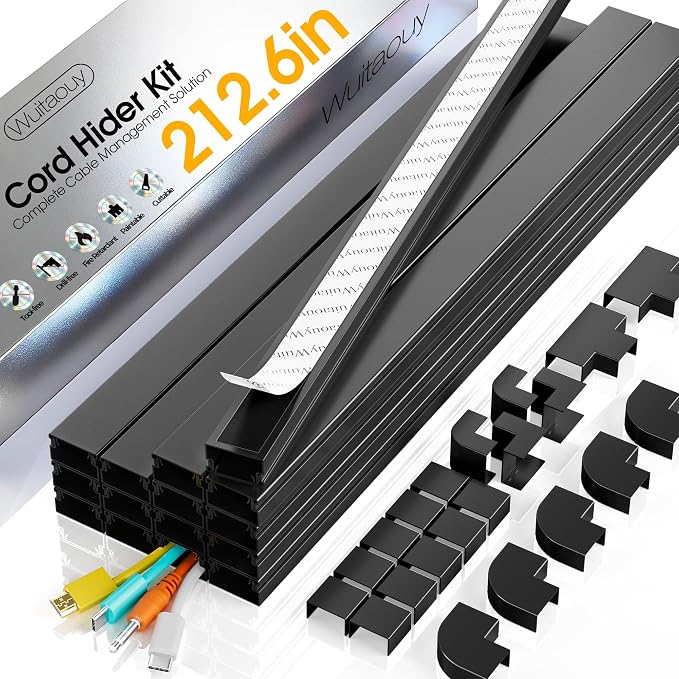 212.6in Cord Covers for 2-3 Wires on Wall, TV Cord Hider Wall, Easier Set-up by Wuitaouy