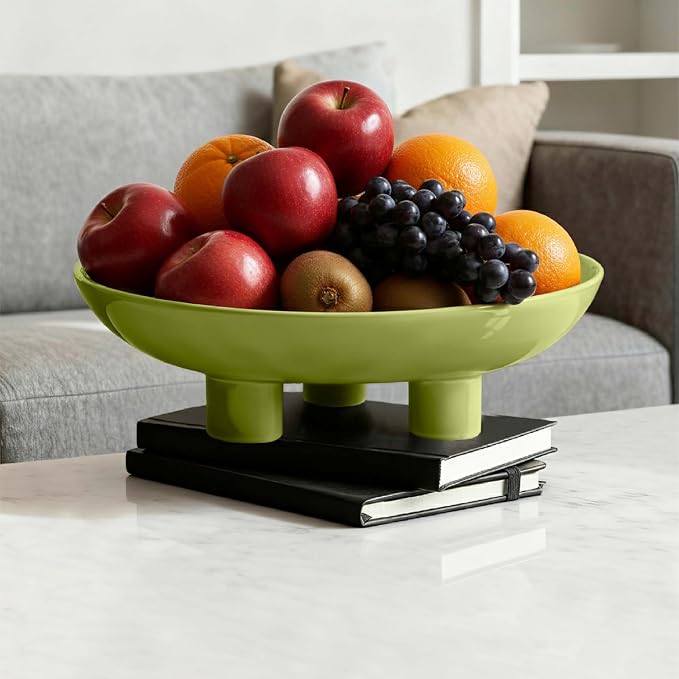 Three-Leg Ceramic Fruit Bowl, 12 Inch Oval Serving Dish - Image 4