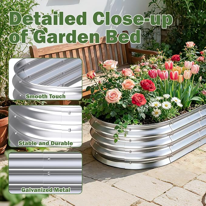 Galvanized Raised Garden Bed Outdoor, Easy Assemble Bottomless Small Oval Plant - Image 2