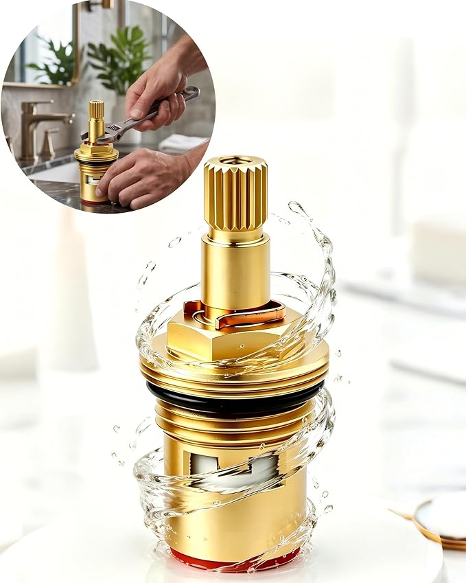 2-Pack Brass Faucet Cartridge Replacement, 1/2" Ceramic Disc Hot/Cold Water - Image 2