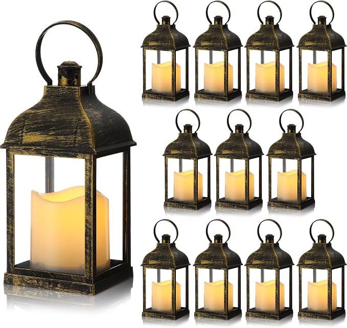 12 Pack 10 Inch Bronze Decorative Candle Lantern Bulk LED Flameless | Lanterns by Kittmip