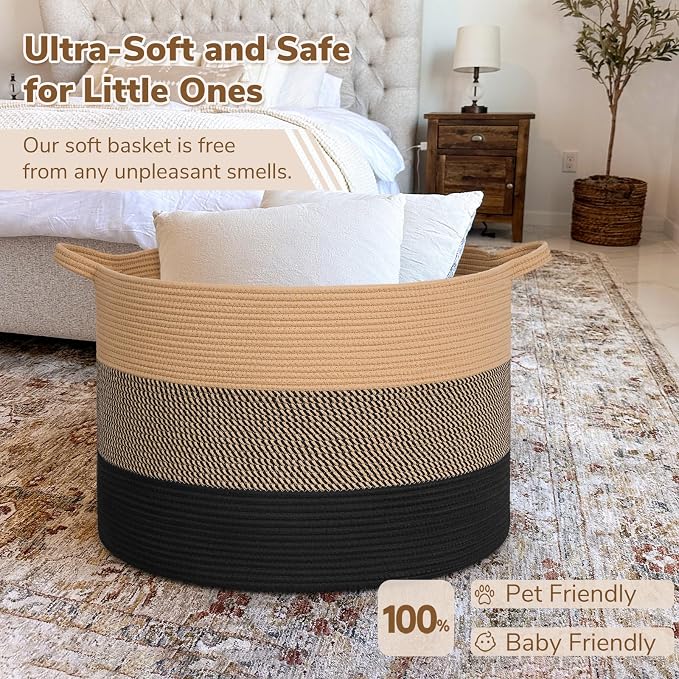 INDRESSME 115L Extra Large Woven Rope Blanket Basket Living Room | 23.6" x - Image 5