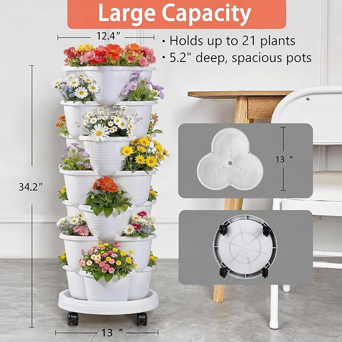 VECELO 7 Tier Vertical Garden Planter, Self Watering Stackable Planters - Image 5
