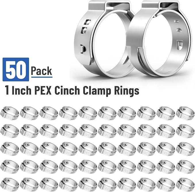Bates- PEX Cinch Clamp Rings, 50 Pack, Stainless Steel, Pex Clamps - Image 2
