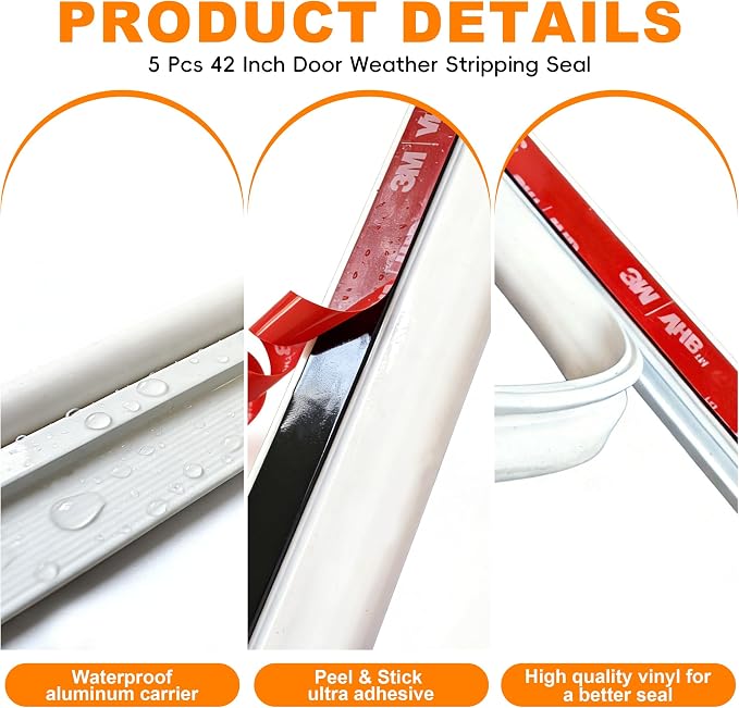 42“ Long Self-Adhesive Door Seal Kit, No-Tools Easy Install - Image 3