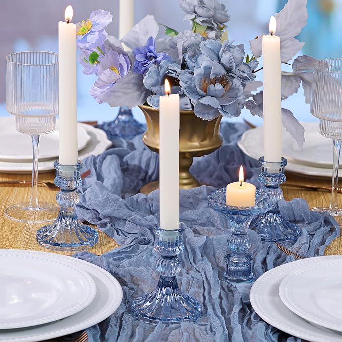 12PCS Blue Candlestick Holders Set- 4" H Taper Candle Holders, Glass Candle - Image 6