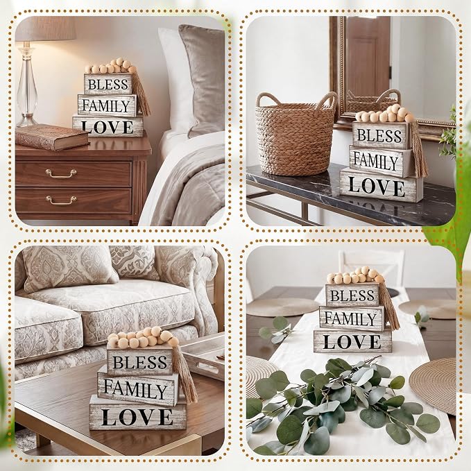 Conelist 4 Pcs Farmhouse Table Decoration Home Sweet Decor, Bless | This is Us - Image 6
