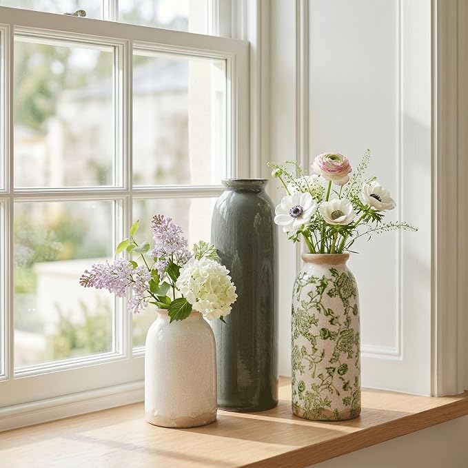 Vintage Ceramic Vase Set of 3, Flower Small Chinoiserie Vase Rustic Modern - Image 8