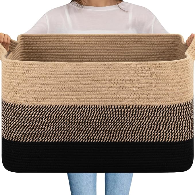 OIAHOMY Extra Large Blanket Basket, 95L Cotton Rope Woven Laundry Basket by MasterofSpaceOptimization