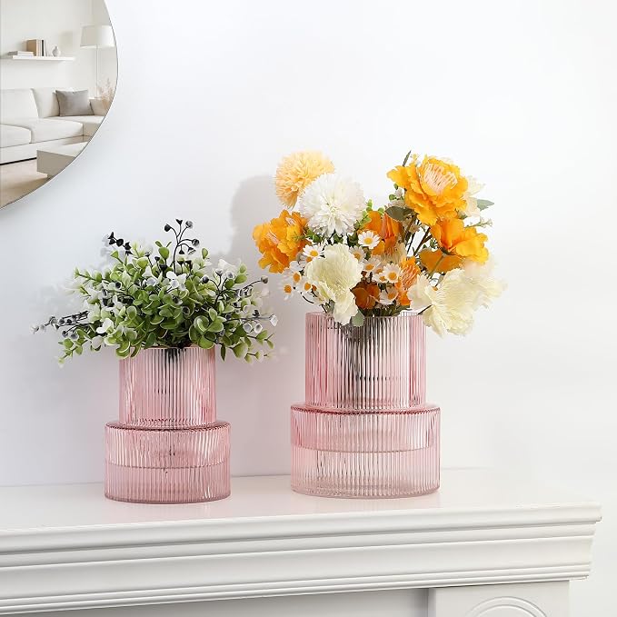 Ribbed Glass Vases for Bouquet, Modern Vase for Living Room, Coffe Table - Image 5