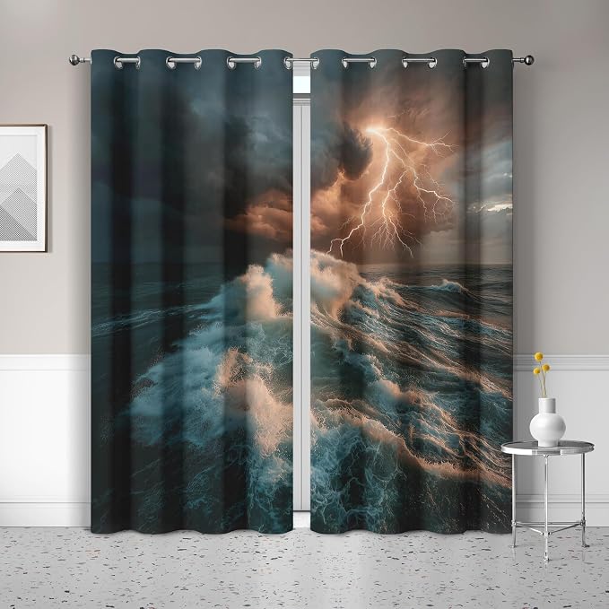 Thunderstorm Curtains for Bedroom Living Room Decor, Ocean Waves Blackout by Unknown