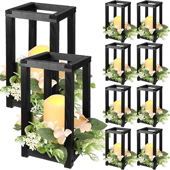Hushee 30 Pcs Wooden Wedding Lantern Centerpiece Candles Wreaths Set, LED by Hushee