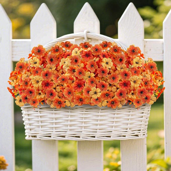16PCS Artifcial Fall Flowers for Outdoor Decorations, Mix Orange | Realistic - Image 3