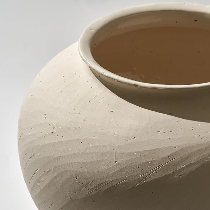 LB2 White Ceramic Large Vase, Terra Cotta Pitcher, Distressed Farmhouse Decor - Image 5