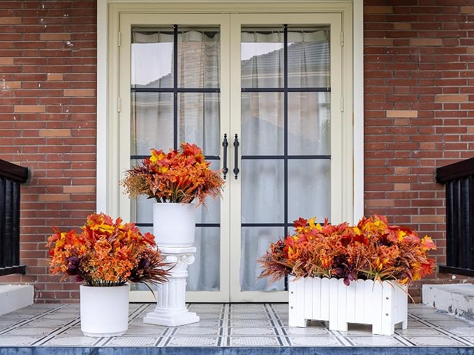 24PCS Artificial Fall Flowers Outdoors, Faux Maples & Mums - Image 5