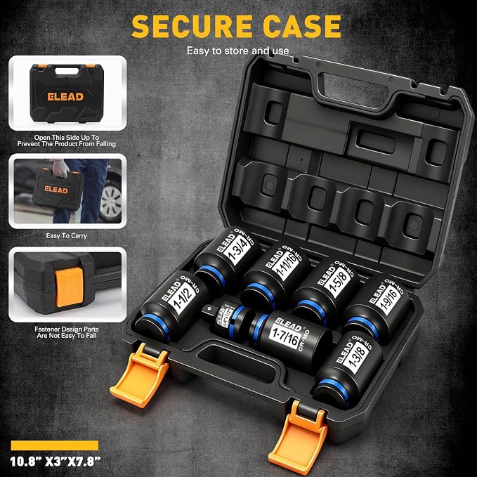 1/2'' Drive Deep Impact Socket Set, 8-Piece SAE Wheel Axle Nut Wrench Large - Image 6