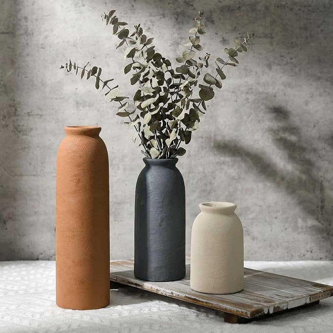 Ceramic Vase Set of 3, Small Flower Rustic Vases Home Table Decor, Modern - Image 3