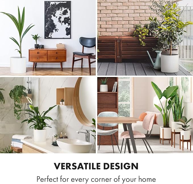 Fox & Fern Large Planter for Indoor or Outdoor, Matte White, 12 & 14.6 Inch | - Image 3