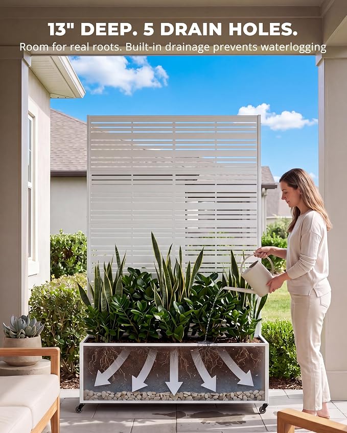 Privacy Planter Box with Trellis, 73 in Tall Metal Screen, light-filtering - Image 5