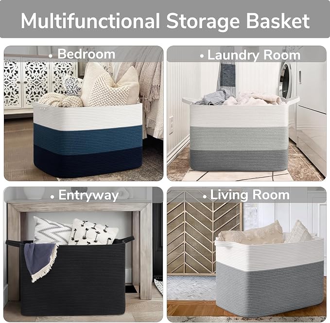 Goodpick 105L Extra Large Woven Blanket Basket Cotton Rope Storage Baskets - Image 4