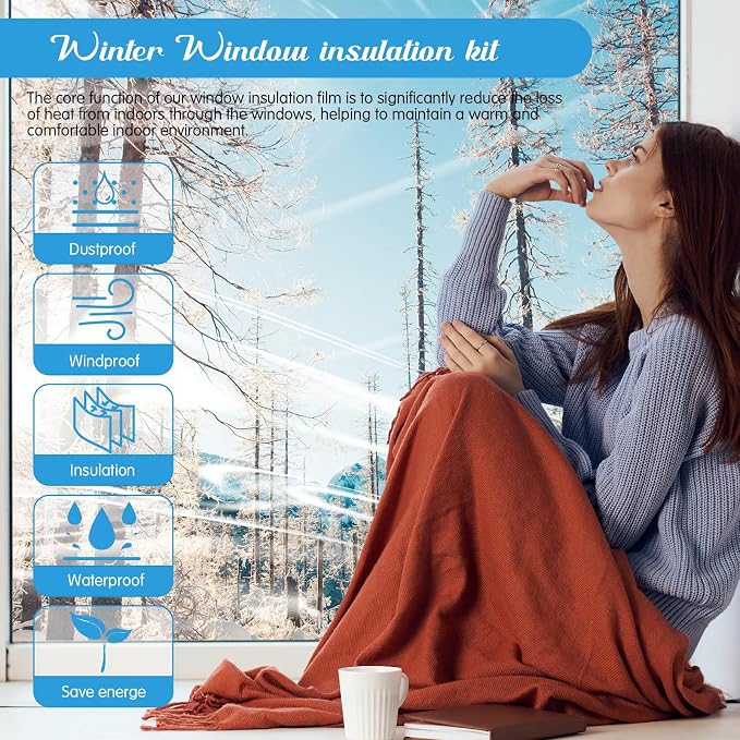 Pangda 2 Pack Window Insulation Kit 63 x 394 Inch Plastic Window Covering - Image 5