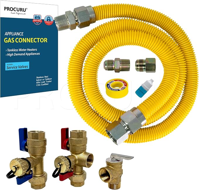 1" OD x 72" x 3/4"MIP x 3/4"FIP Flexible Gas Connector Kit by PROCURU