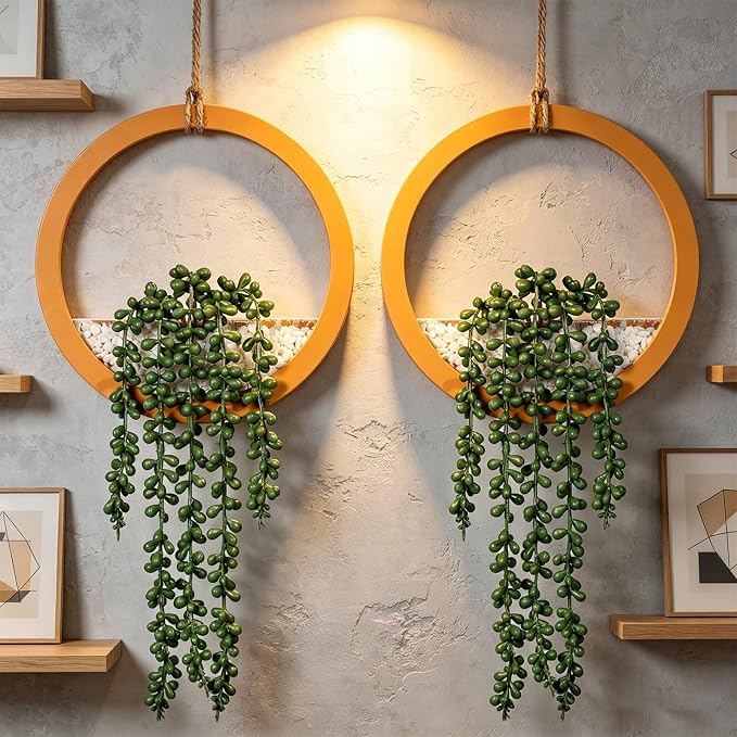 Boho Wall Decor, Indoor Hanging Planter Greenery Decor, Faux Succulent Wall - Image 5