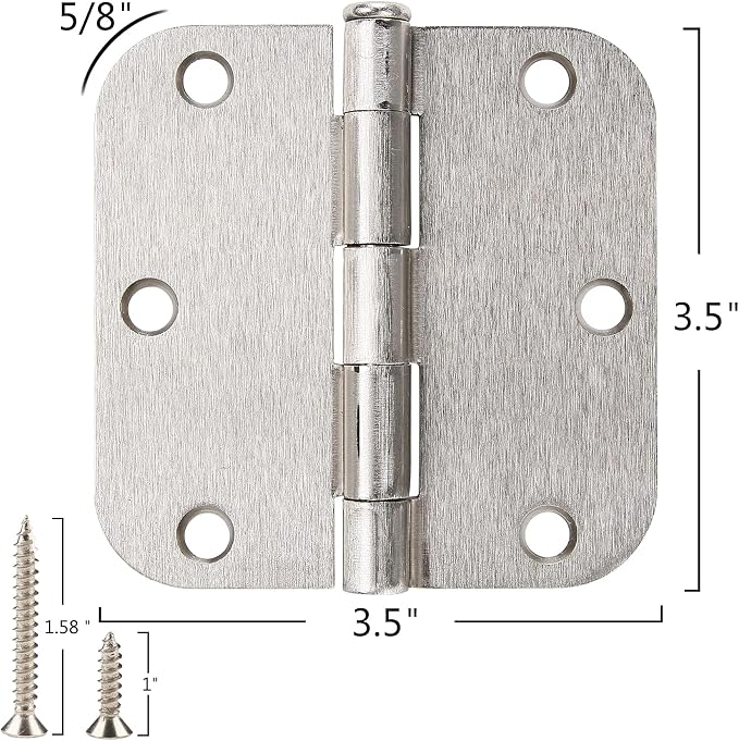 TDCHINGES Rounded Door Hinges Brushed Nickel 3.5 Inch 5/8" Radius 3 Pack | - Image 4
