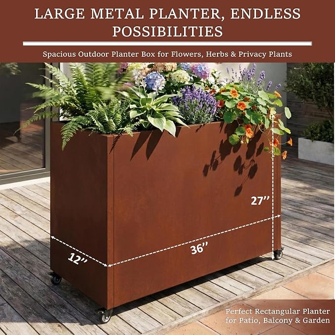36 Inch Corten Steel Planter Box - Image 2