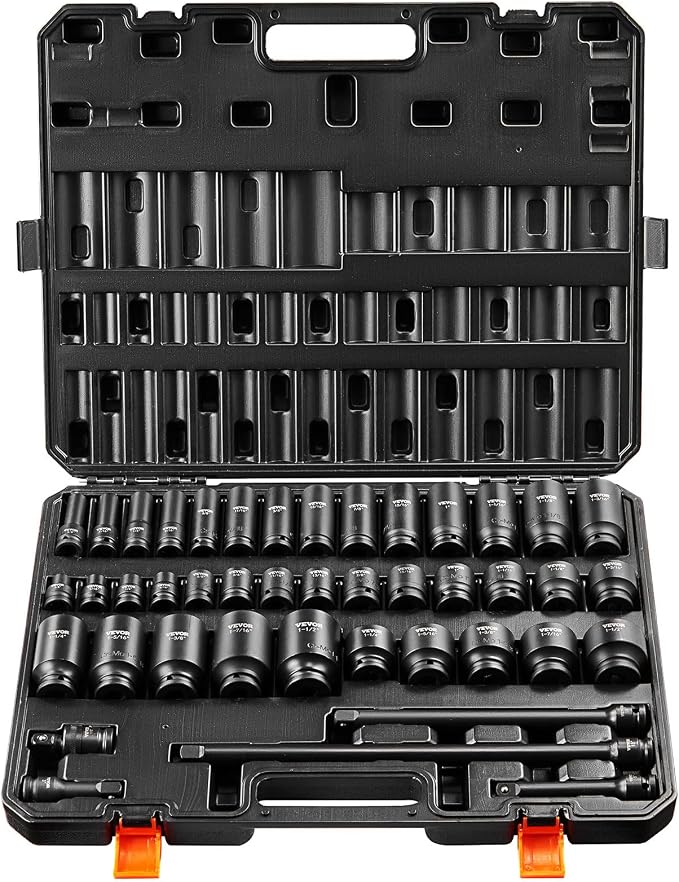 VEVOR Impact Socket Set 1/2" Socket Set 43 Piece Deep & Shallow SAE 3/8" to by VEVOR
