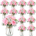 12 Sets Mason Jar Flowers Centerpiece Table Decorations, Coral Pink | Faux by Zeyune