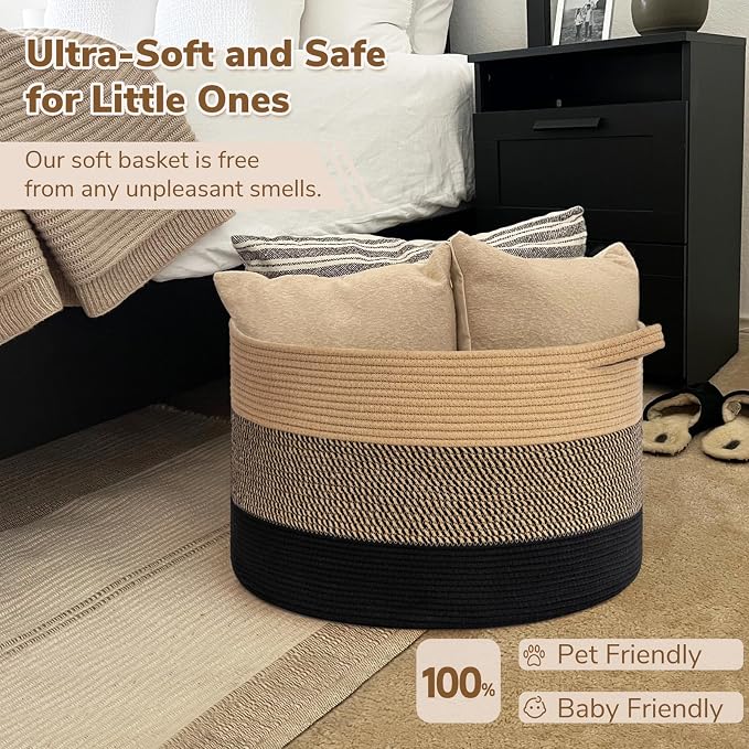 INDRESSME XXXLarge Woven Rope Blanket Basket Living Room, 90L | 21.7" x 13.8" - Image 6