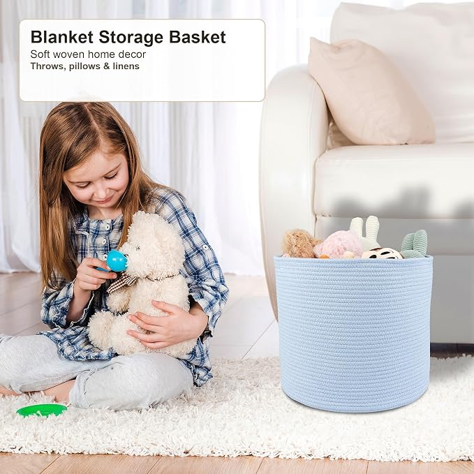 XUANGUO Cotton Rope Basket For Girls Boys Kids 16”X14 Blue | Baby Laundry - Image 5