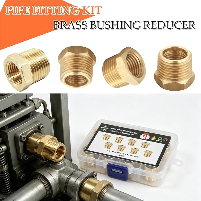 Brass NPT Hex Bushing Reducer, 3/8" Male to 1/4" Female Pipe Fitting | 8-pack - Image 3