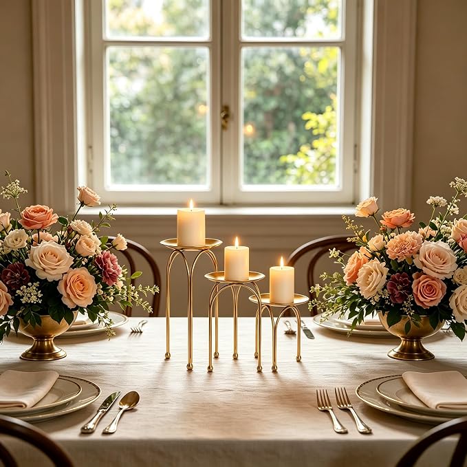 Hosley Style Gold Iron Pillar Candle Holders - Image 2