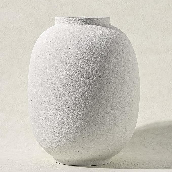 Large White Ceramic Vase, 9.9in Round Tall Flowers Vase - Image 8